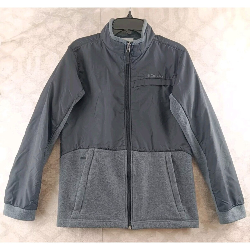Columbia Girls Fleece Jacket‎ L 14-16 Black Gray Full Zip Geometric Winter Coat